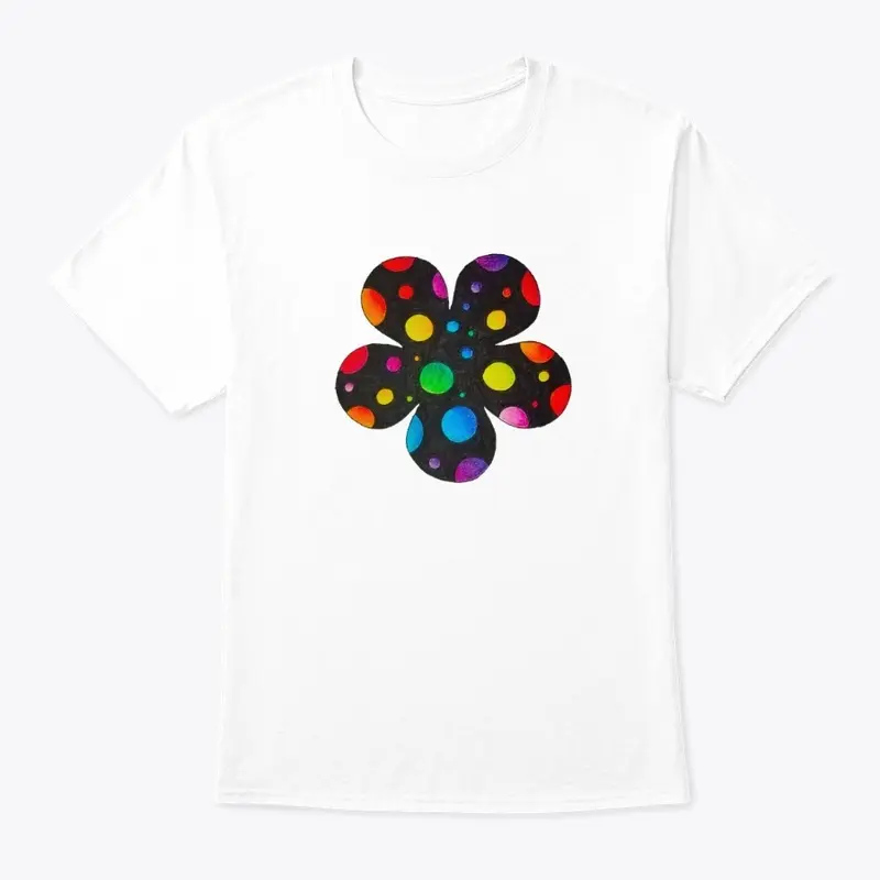 Black Flower with Rainbow Polka Dots