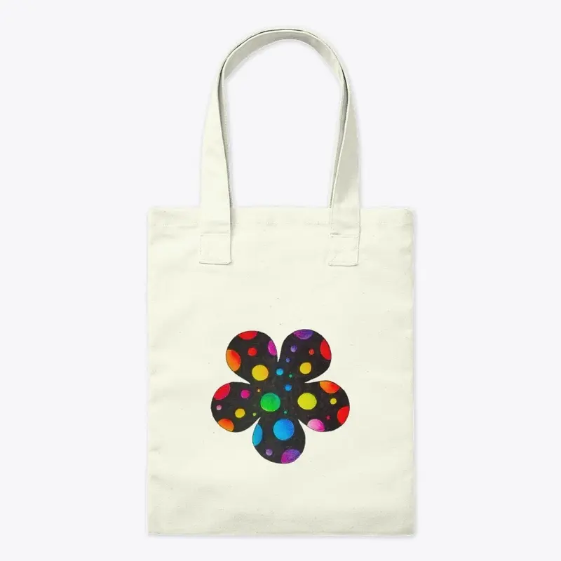 Black Flower with Rainbow Polka Dots