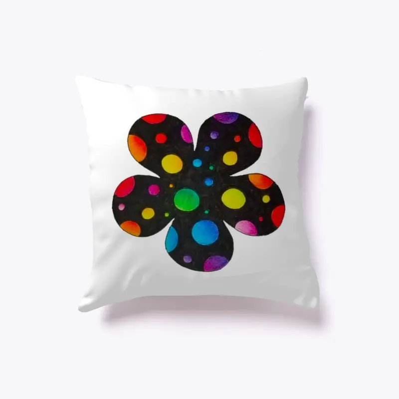 Black Flower with Rainbow Polka Dots