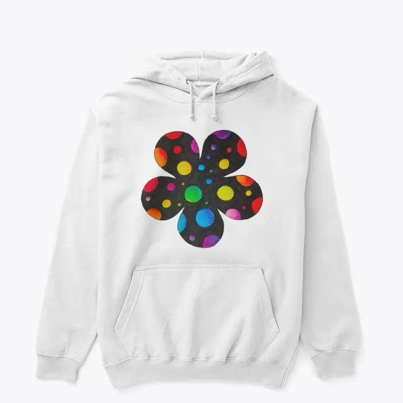 Black Flower with Rainbow Polka Dots