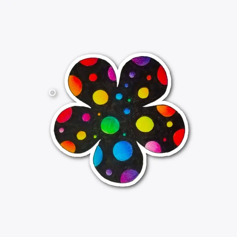 Black Flower with Rainbow Polka Dots