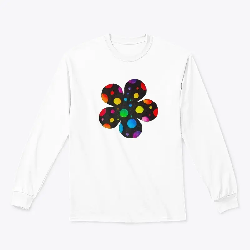 Black Flower with Rainbow Polka Dots