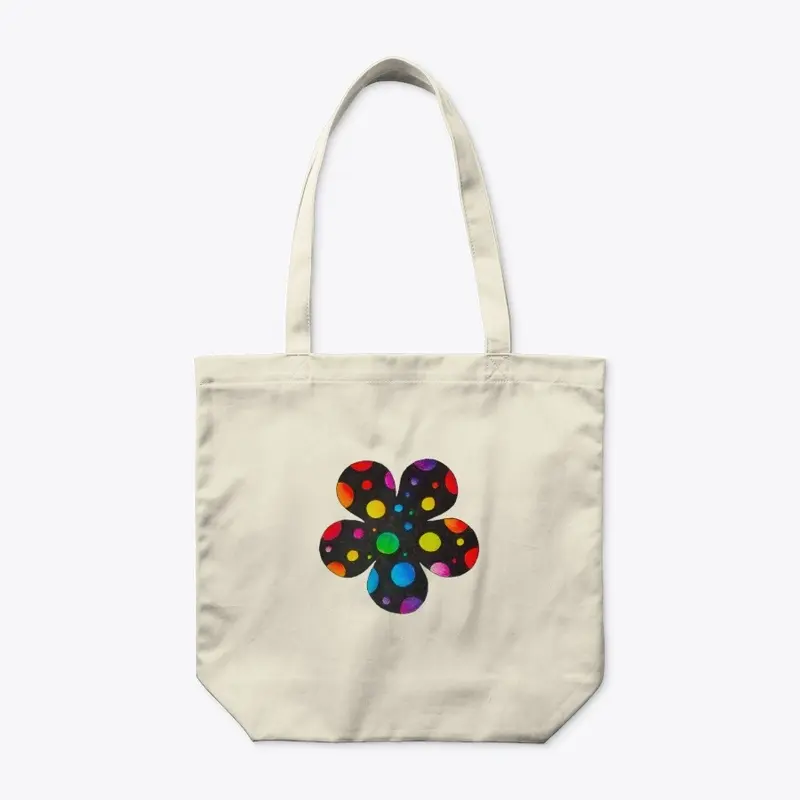 Black Flower with Rainbow Polka Dots