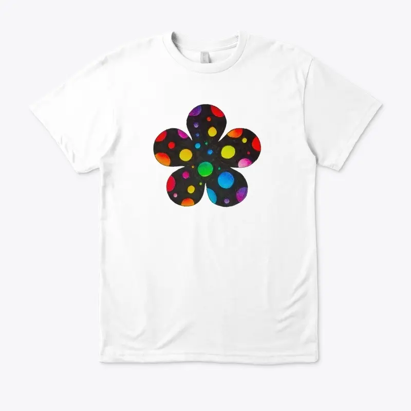 Black Flower with Rainbow Polka Dots