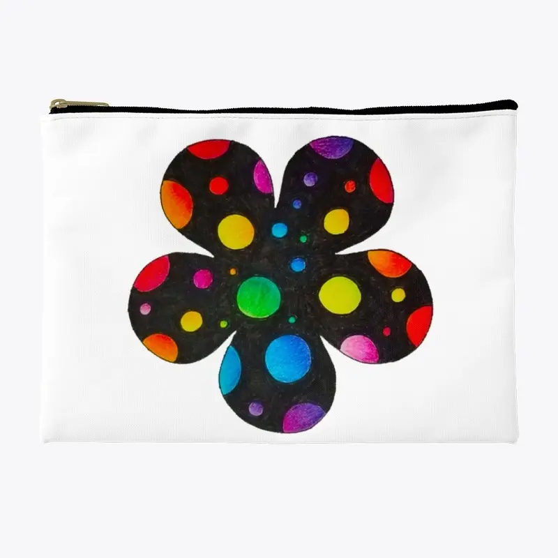 Black Flower with Rainbow Polka Dots